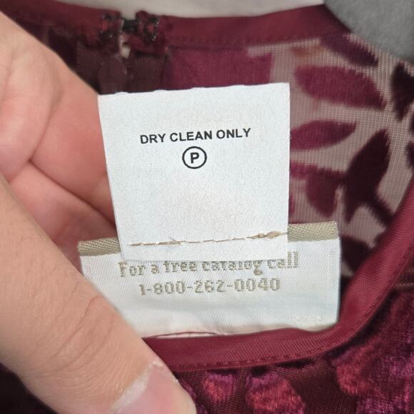 Vtg Coldwater Creek Velvet Lace Burgandy Midi Dress Size 10 Long Sleeve Holiday - Picture 7 of 14